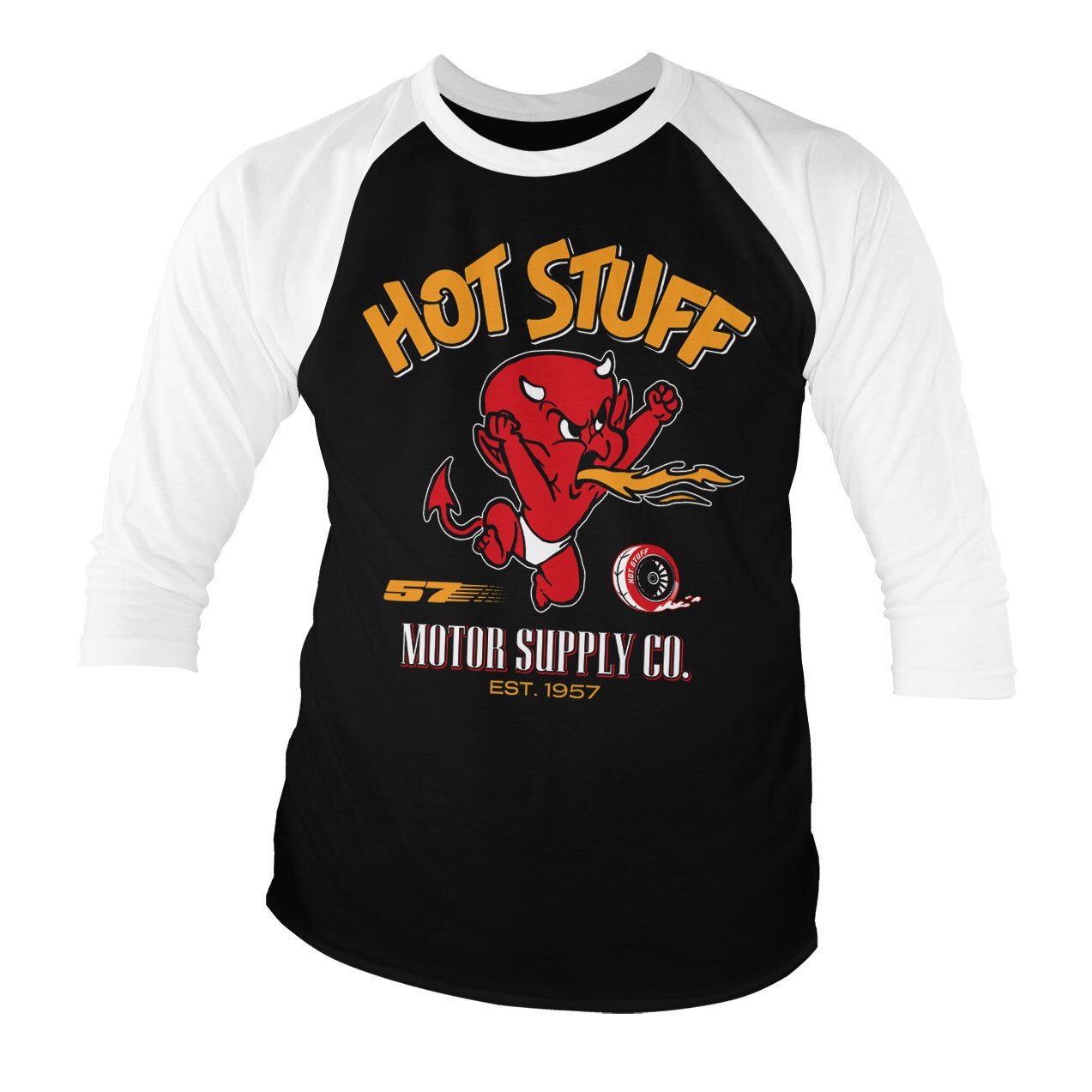 Pump Store overfladisk Hot Stuff - Motor Supply Co Baseball 3/4 Sleeve Tee - Shirtstore